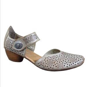 Rieker Antistress Sz 37/6.5 US Comfort Mary Jane Block Heel Shoes Gray Leather